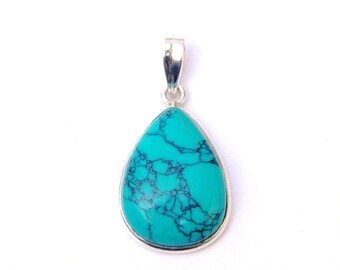 Stunning Hand Made Turquoise Teardrop Sterling Silver Pendant