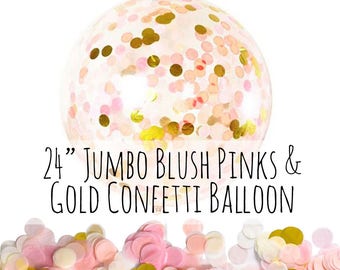 24" Blush Pink and Gold Confetti Balloon, Big Clear Balloon, Tissue Paper Confetti Filled Balloon, Party Decoration, Wedding, Photo Prop