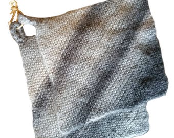 Two Extra large 100% wool knitted pot holders oven gloves with hanging loop