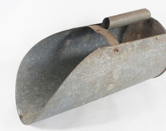 Galvanized Feed Scoop, Large Grain Scoop, Farm, Industrial, Country Decor