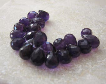 Purple Amethyst Faceted Briolette Beads 6x8 to 6.5x9mm - 22 Beads