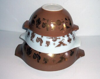 Vintage 3 PYREX Cinderella EARLY# AMERICANA Mixing Nesting Bowls #444 #443 #442