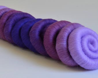 Rolags - 3.75 oz Purple Hand Blended Merino Rolags for Spinning