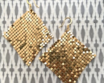 Metal Mesh Earrings, Metallic Gold Earrings, Disco Earrings