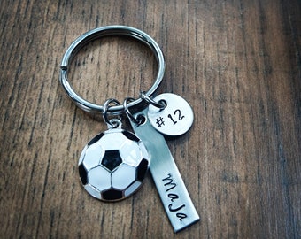Hand Stamped Personalized Soccer Keychain - Soccer Team Gift - Boys Soccer Gift - Girls Soccer Team Gift - Soccer Gifts