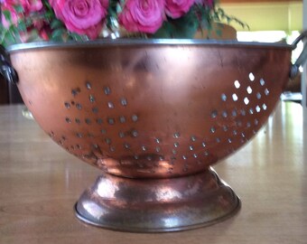 Vintage Copper/Aluminum Collander with Brass Handles.