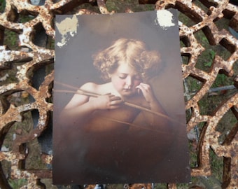 Vintage Picture To Repurpose No. 1899 Cupid Asleep For Framing Or Art Project