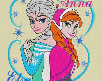 embroidery design Frozen Elsa Anna 5x7 inches /120 x 128 mm pes hus jef exp vip vp3 dst instant Download