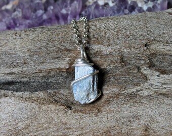 Natural Kyanite Jewelry - Wire Wrapped Stone Necklace - Rough Stone Jewelry - Boho Gypsy Necklace - Bohemian Jewelry - Gypsy Boho Necklace
