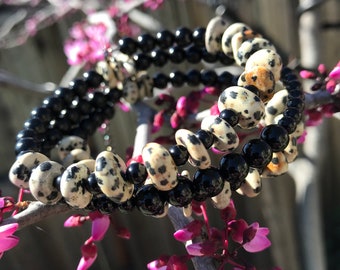 Wrap Bracelet Dalmatian Jasper and Onyx