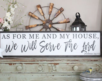 As For Me and My House, We Will Serve the Lord, Joshua 24:15 Framed Wood Sign, Christian Home Decor, Distressed Wood Sign, Bible Verse