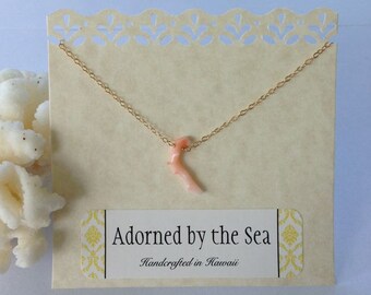 14kt Gold Filled Short Single Pink Coral Branch Necklace