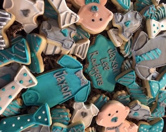 Little man babys shower or birthday sugar cookies for a tray