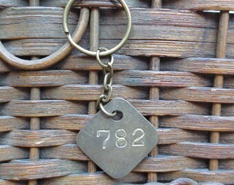 Vintage Brass Tag Industrial Number Tag Steampunk Number Key Chain #782