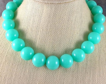 Statement Necklace, Mint, Mint Necklace, Big Necklace, Chunky Necklace, Blue, Beaded Necklace, Round Bead Necklace, Gumball Necklace