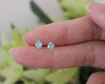 tiny blue opal stud earrings, light blue earrings, tiny stud earrings, simple stud earrings, children earrings, teeny tiny studs, toddler