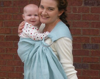 Ring Sling, Linen Ring Sling, Baby Sling, Baby Carrier, Linen baby sling, blue sling, summer carrier, babywearing, DVD, too, breathable