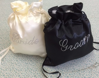 Custom Made Money Bag Dollar Dance Set For Bride and Groom Satin with Rhinestone Accent.
