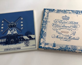Royal Delft Christmas Tile 1969, Delft Tile, Blue and White Delft Tile, Holland Delft Tile, Vintage Delft Tile, Christmas Delft