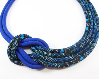 Fabric necklace, Aboriginal print fabric, Cotton cord necklace, Handmade jewelry, Dot painting fabric, Asymmetrical, Sterling silver clasp.