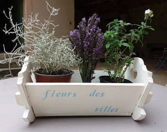 Redesigned wood blue/white - doll cradle planter