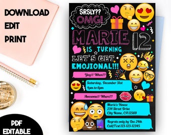 Emoji Editable, Emoji Instant Download, Emoji PDF Editable, Editable Emoji PDF Invitation, Emoji Party, Emoji Invitations, Emoji Party Ideas