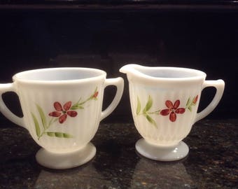 Monax Opalescent milk glass creamer and sugar set