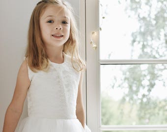 Handmade ivory lace tulle tutu flower girl dress