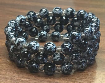 Black and Grey/Blue Wrap Bracelet