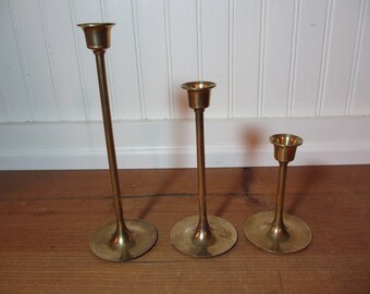 3 Graduated Simple, Tulip Style Brass Candlesticks, Wedding, Decor, Farmhouse, Staging, BR130F