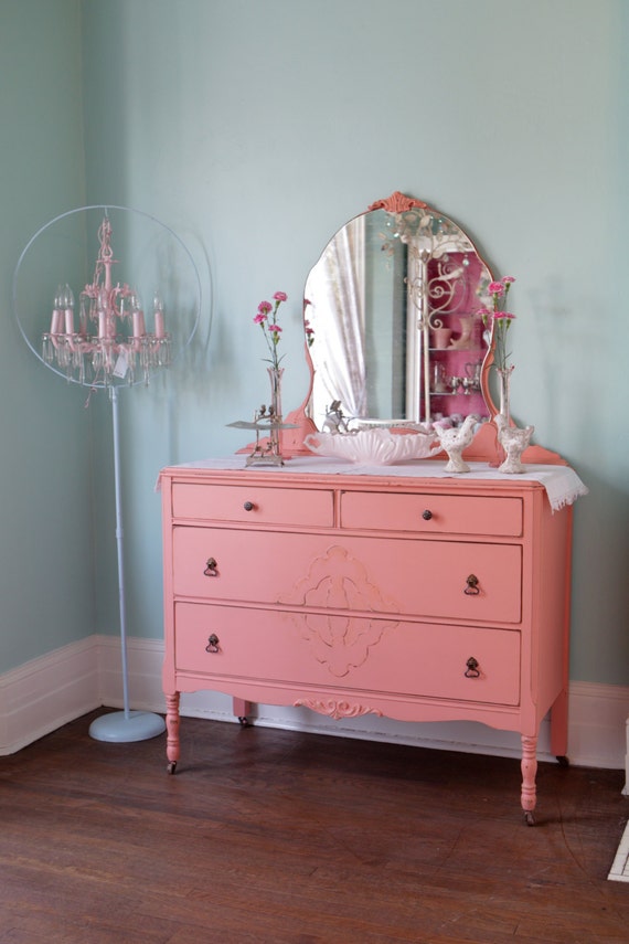Custom Order Antique Dresser Shabby Chic Distressed Pink Coral - Custom Order Antique Dresser Shabby Chic Distressed Pink Coral