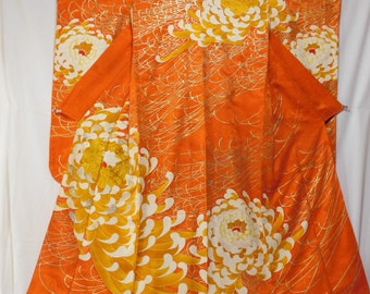 Orange Furisode (for wall hanging), Vintage kimono