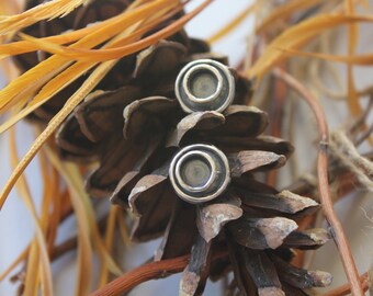 Sterling Silver and Oxidized Crater Studs