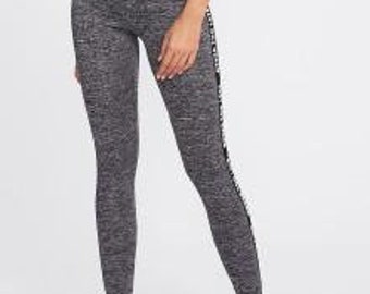 Letter print side marled knit leggings