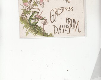 Fantasy Antique Postcard Frog Plays Violin-Music Stand-Embossed Glitter On Plants And Greeting