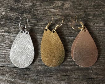 Leather Metallic Teardrop Earring