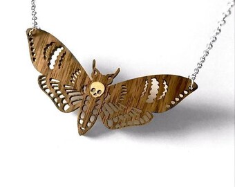 Wooden Deaths Head Moth Necklace