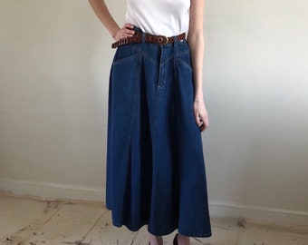 90s denim maxi skirt / vintage jean skirt full circle twirly denim skirt