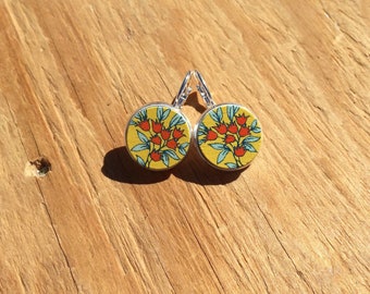 Folkish Flowers: Wood French Lever Earrings