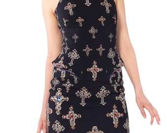 Versace Jeweled Cross Print Structured Peplum Minidress Size: