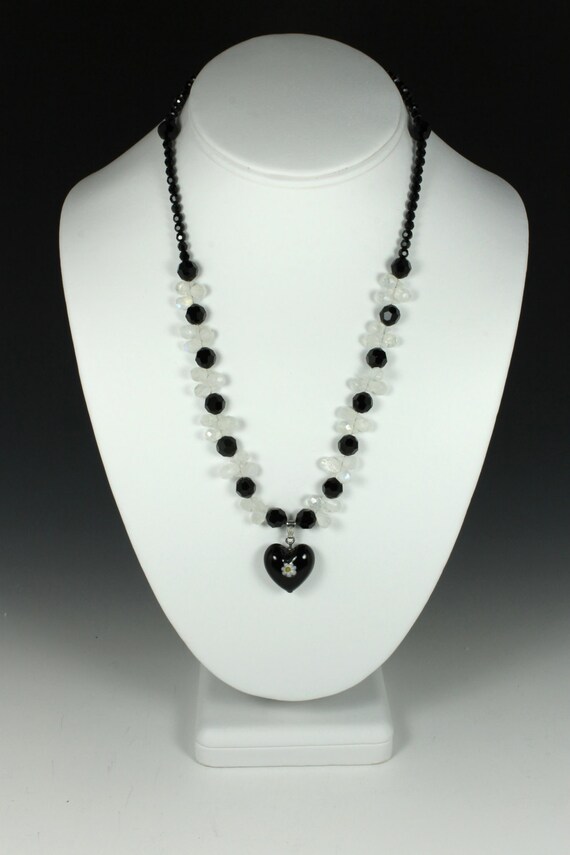 Rainbow Moonstone and Swarovski Crystal Necklace, Moonstone Necklace, Crystal Necklace, Black Necklace, White Necklace