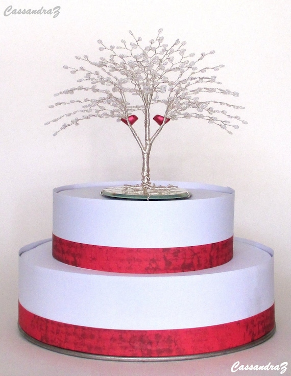 Small Love Birds Wire Tree Wedding Cake Topper 5.5