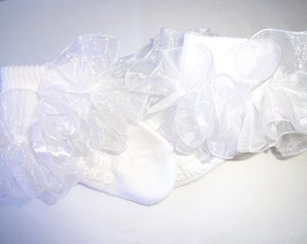 White Sheer 2.5 Inch Organza Ruffled Ribbon Socks
