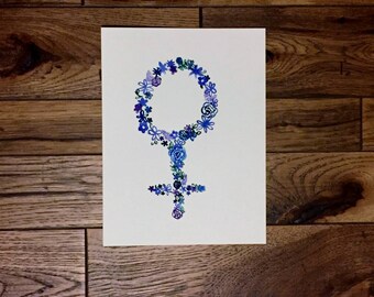 Floral Venus Symbol Feminist Gender Equality Watercolor Print