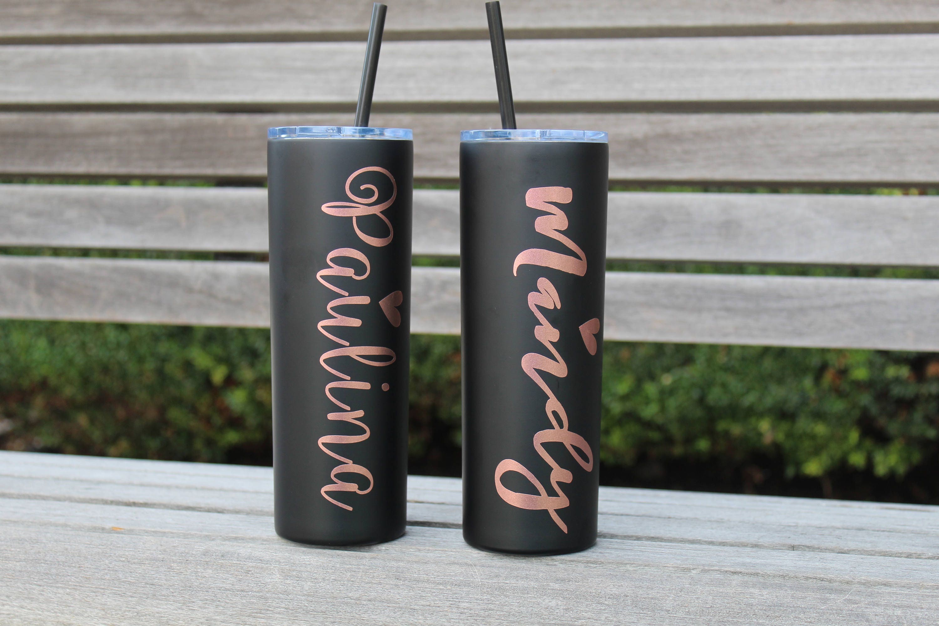 Rose Gold Stainless Steel Personalized Tumbler Metal Skinny