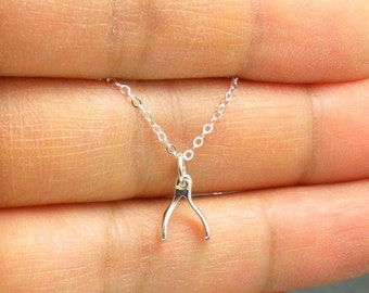 Tiny Wishbone Sterling Silver Charm Necklace
