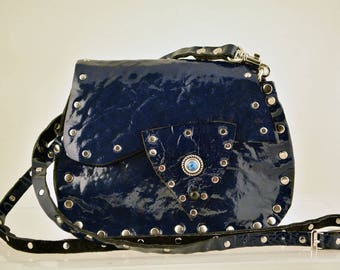 Blue Patent Leather Cross Body Pouch