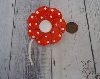 Vintage Enameled Flower Brooch, Orange and White