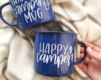 Happy Camper Mug - This Is My Camping Mug - Enamel Camper Mug - Campfire Mug - 24 Ounce - Coffee Mug - Ships Free