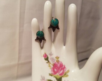 Vintage Turquoise and Sterling Silver Screw Back Earrings